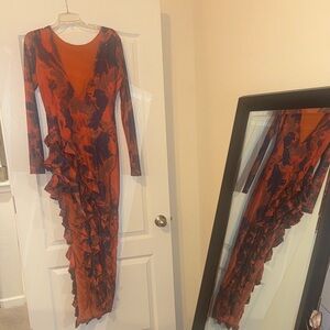 Fashion Nova Red and Purple Long Sleeve Dress